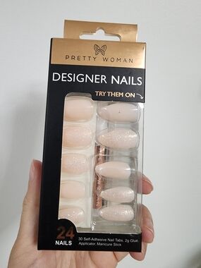 Soft Nude Glitter Press-On Nails - 24 Pack